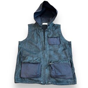 Jakett NY 100% Leather Mesh hooded cargo vest hood Utility Anthropologie mesh